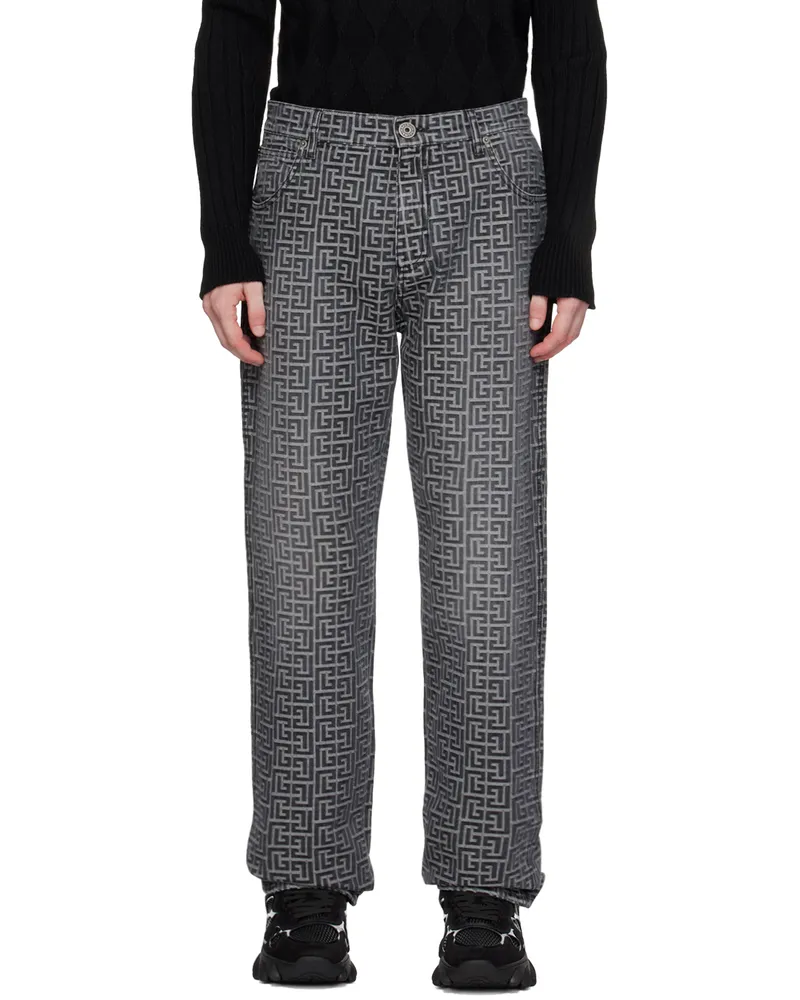 Balmain Black Monogram Jacquard Jeans 0pc