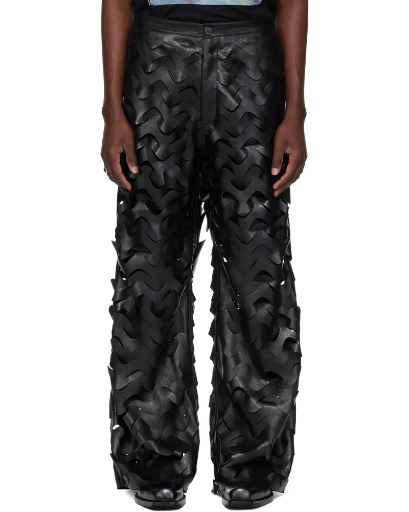 LU'U DAN Black Laser Cut Wide-Leg Faux-Leather Pants Black