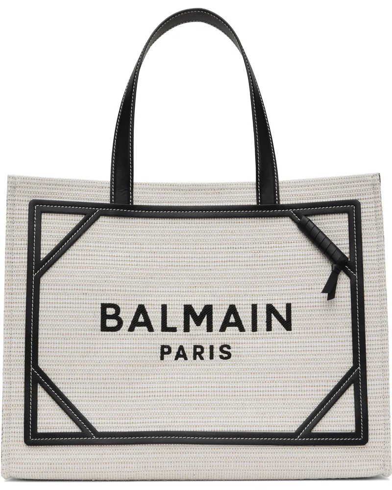 Balmain Gray & Black Medium Raffia B-Army Tote Gte