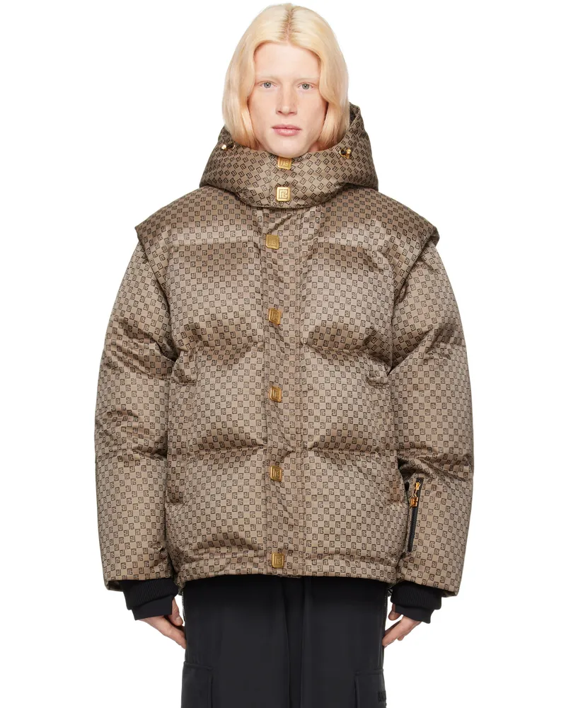 Balmain Brown Mini Monogrammed Puffer Jacket Wfp