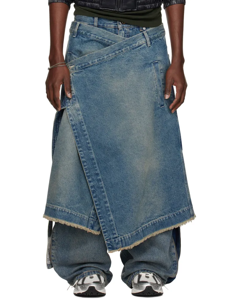 LU'U DAN Blue Apron Denim Skirt Vintage