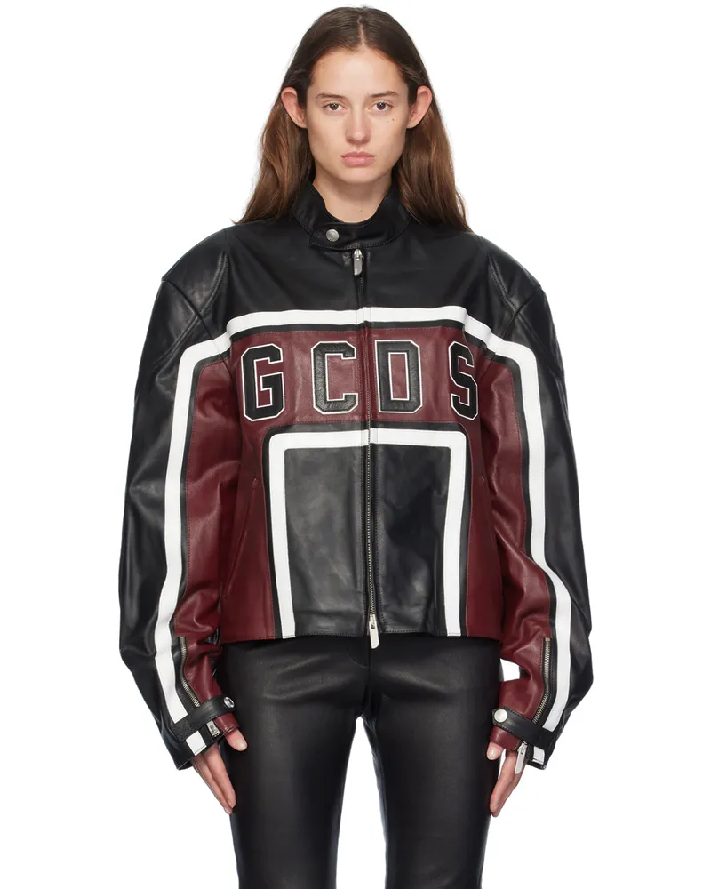 GCDS Black & Red Racing Leather Jacket 09