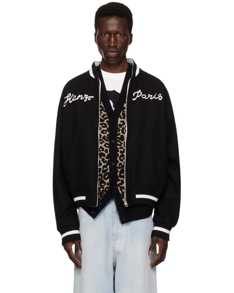 Kenzo Black Kenzo Paris Elephant & Lucky Tiger Reversible Bomber Jacket Black