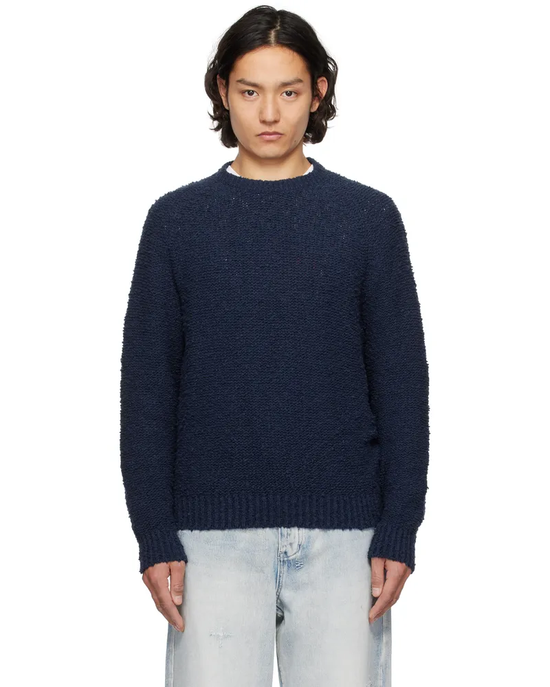 Noah NYC Navy Popcorn Yarn Sweater Blue