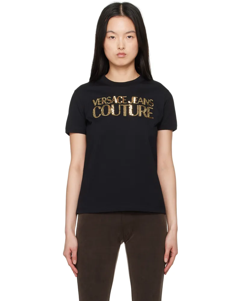 Versace Jeans Black Crystal Institutional Logo T-shirt Eg89