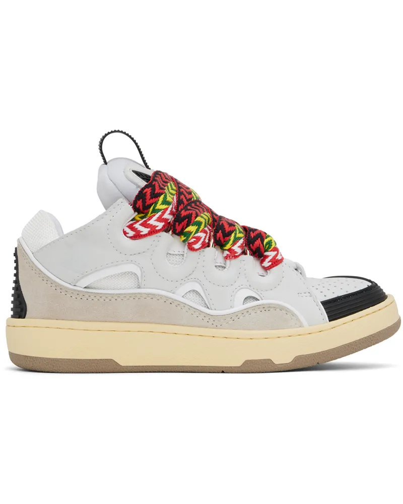 Lanvin White & Gray Leather Curb Sneakers 00