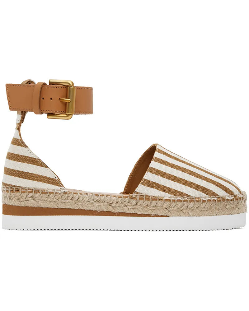 See by Chloé Brown & Off-White Glyn Flat Espadrilles 221-tan