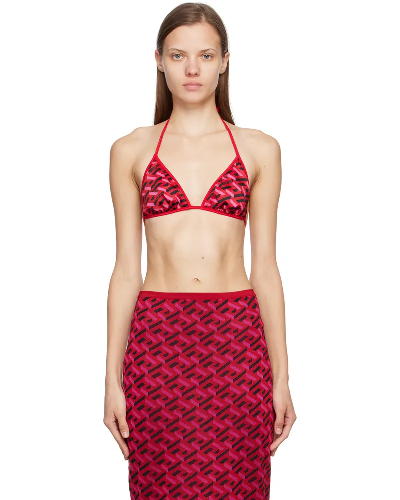 Versace Red La Greca Reversible Bikini Top 5r360