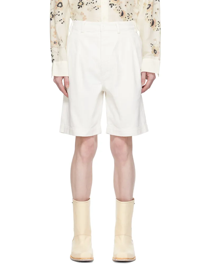 Sunflower White Pleated Denim Shorts 010