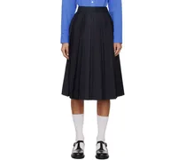 Navy Double Pleated Midi Skirt