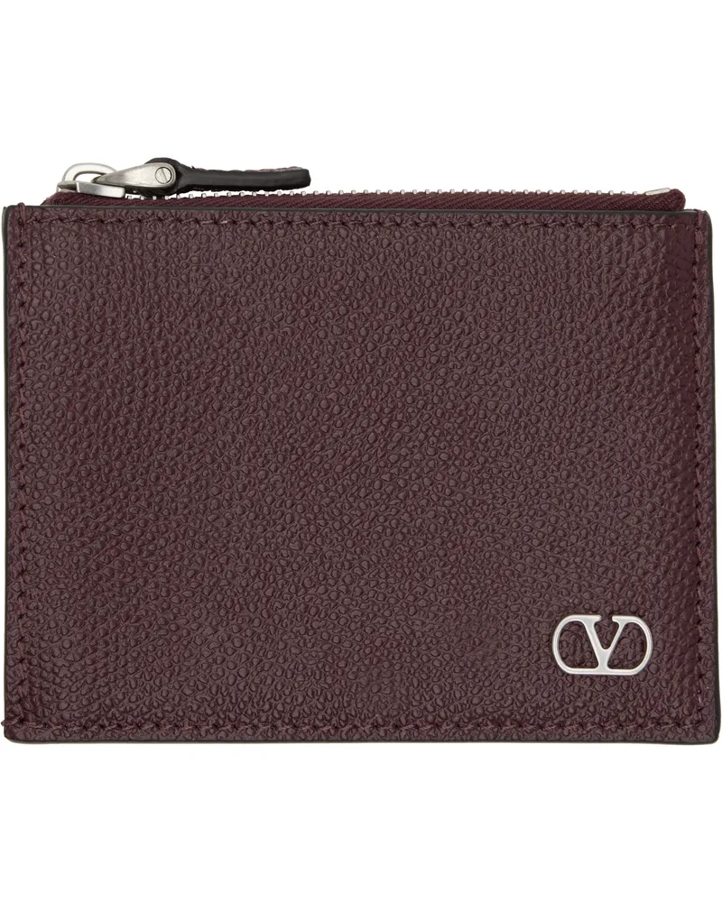 Valentino Garavani Burgundy VLogo Signature Card Holder Afd