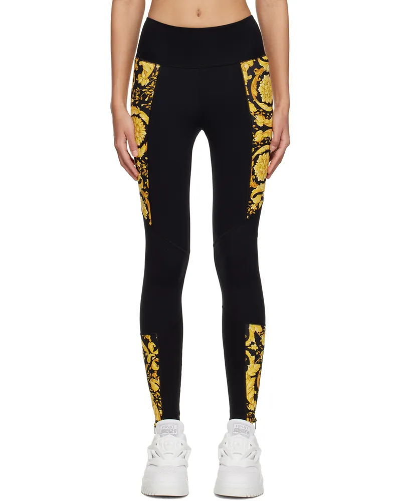 Versace Black & Gold Barocco Leggings 5b010