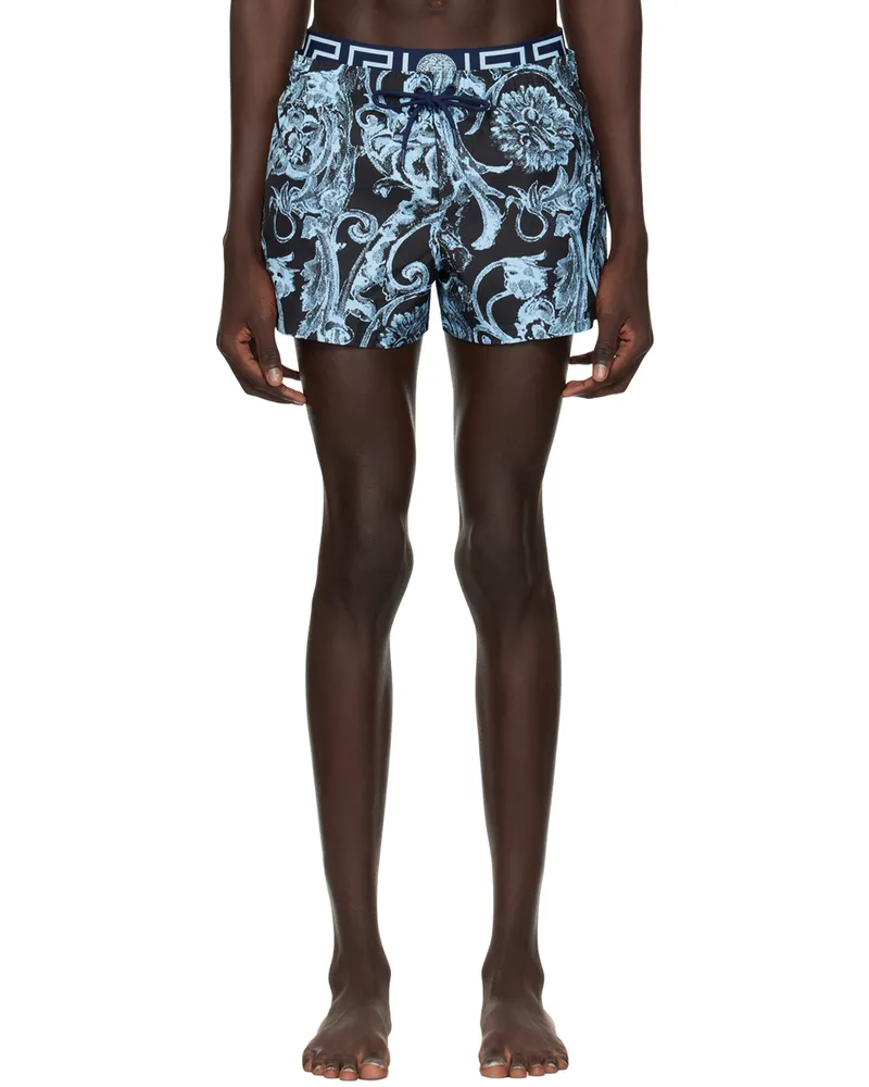 Versace Blue Barocco Stencil Swim Shorts 5u970-navy+pale