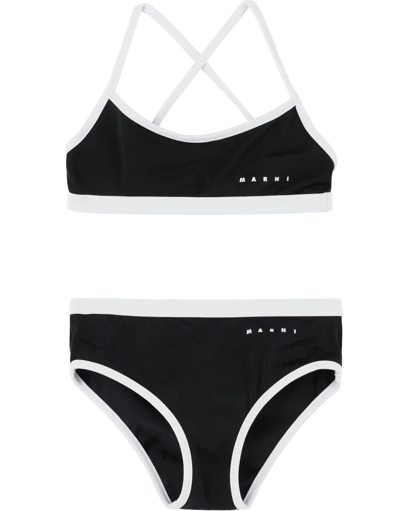 Marni Kids Black & White Printed-Logo Bikini 0m900