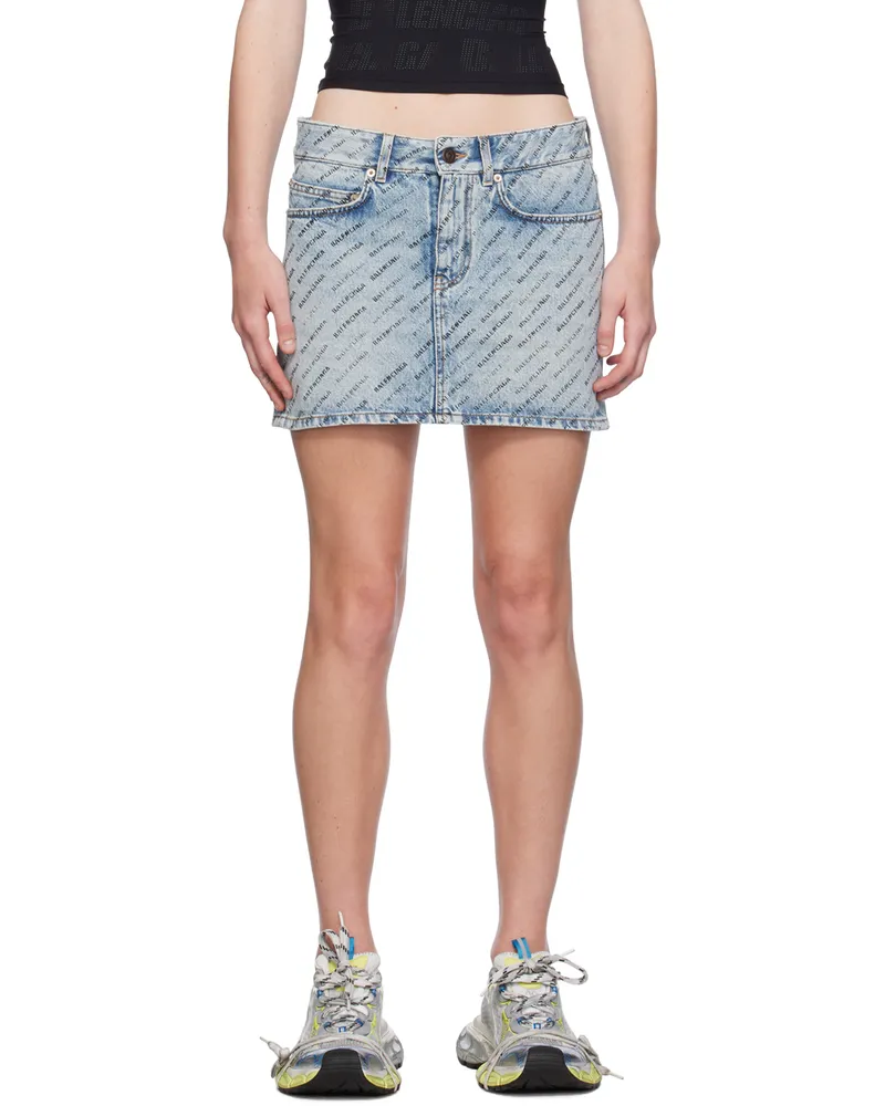 Balenciaga Blue Printed Logo Denim Miniskirt 4141
