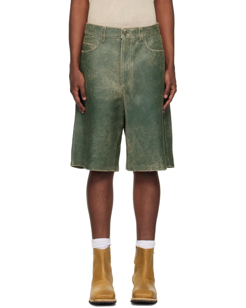 Guess Green Crackle Leather Shorts Castle