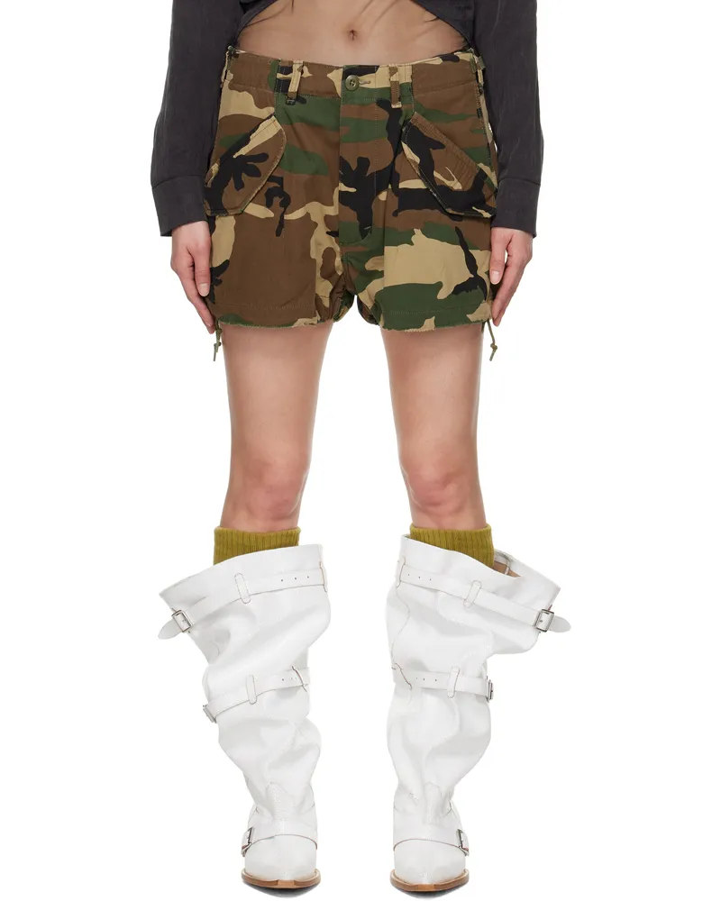 R13 Green & Brown Loose Marianne Cargo Shorts Double