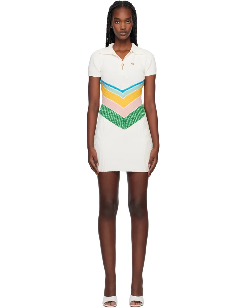 Casablanca Paris Off-White Bouclé Chevron Minidress White