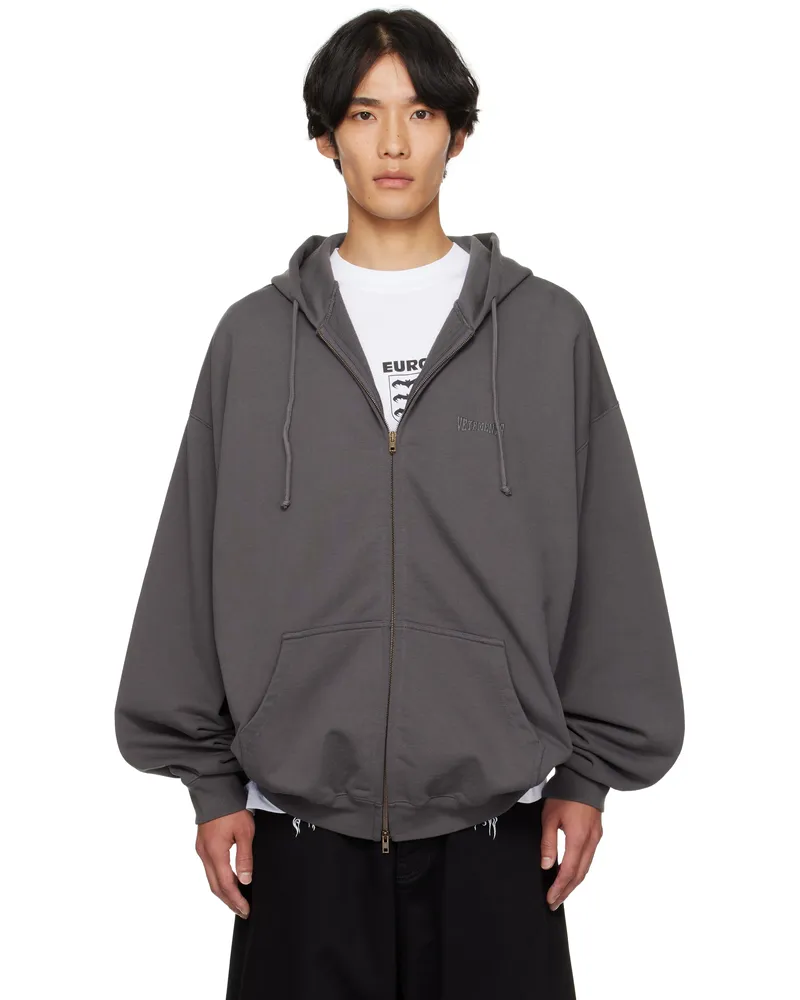 VETEMENTS Gray Boxing Logo Oversized Zip-Up Hoodie Magnet