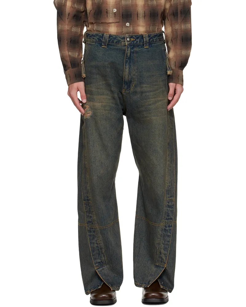 Andersson Bell Navy Twisted Zipper Pocket Jeans Blu