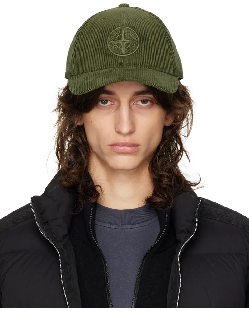 Stone Island Green Organic Cotton Corduroy 800 Cap V0059