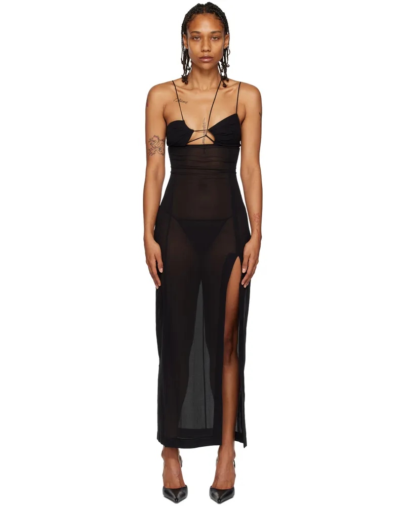 Nensi Dojaka Black Asymmetric Maxi Dress Black