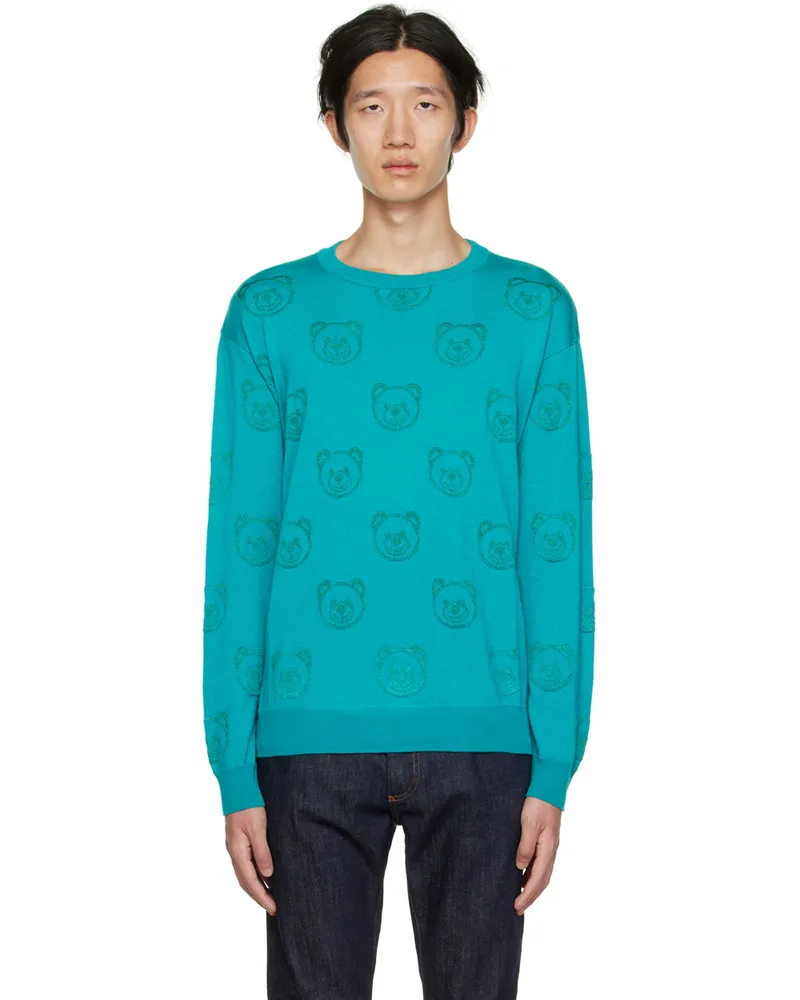 Moschino Green Allover Teddy Sweater V1366