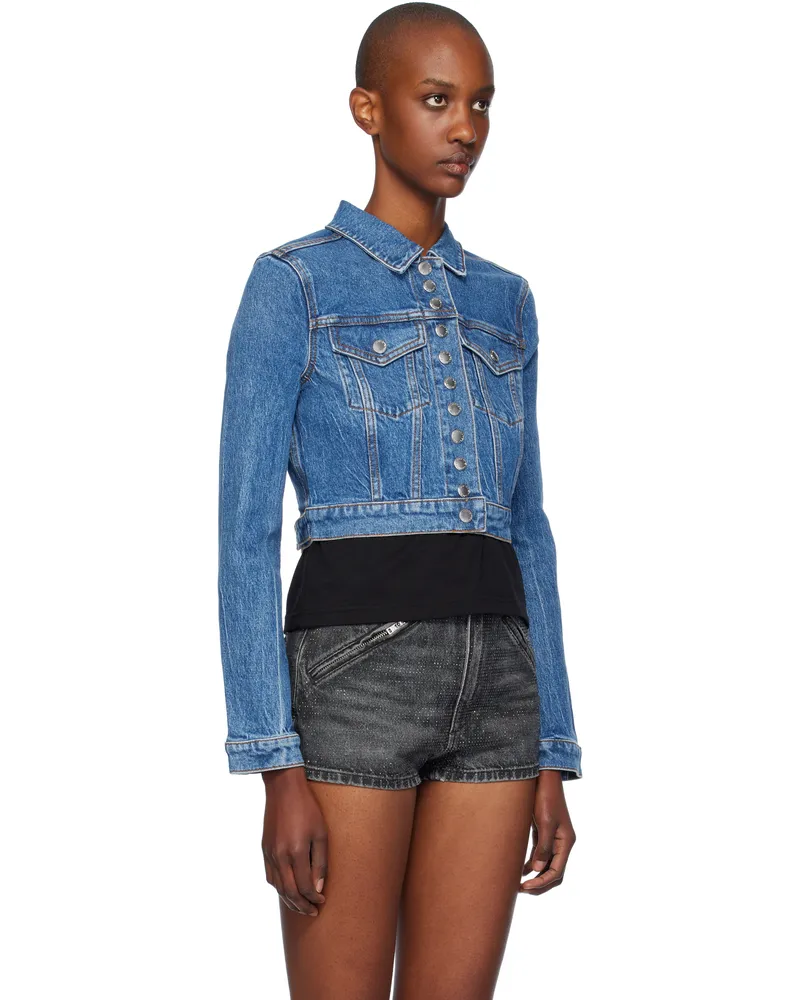 Alexander Wang Blue Cropped Trucker Denim Jacket Deep Jacken