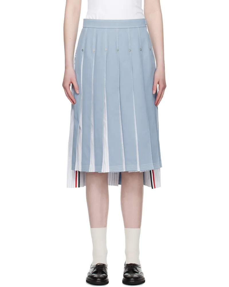 Thom Browne Blue Pleated Denim Midi Skirt 480