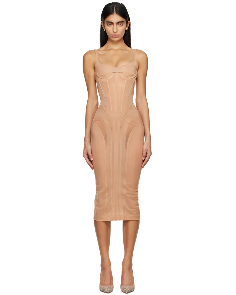 Thierry Mugler Beige Corseted Midi Dress 2999
