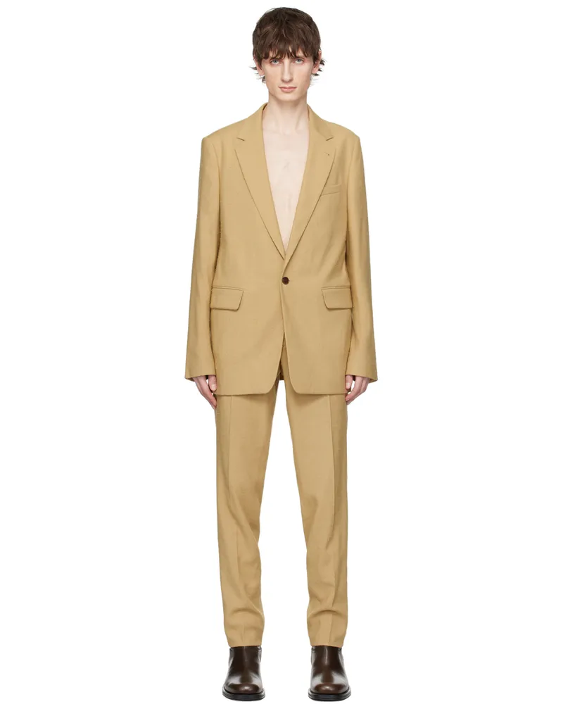 Dries van Noten Tan Single-Breasted Suit Camel