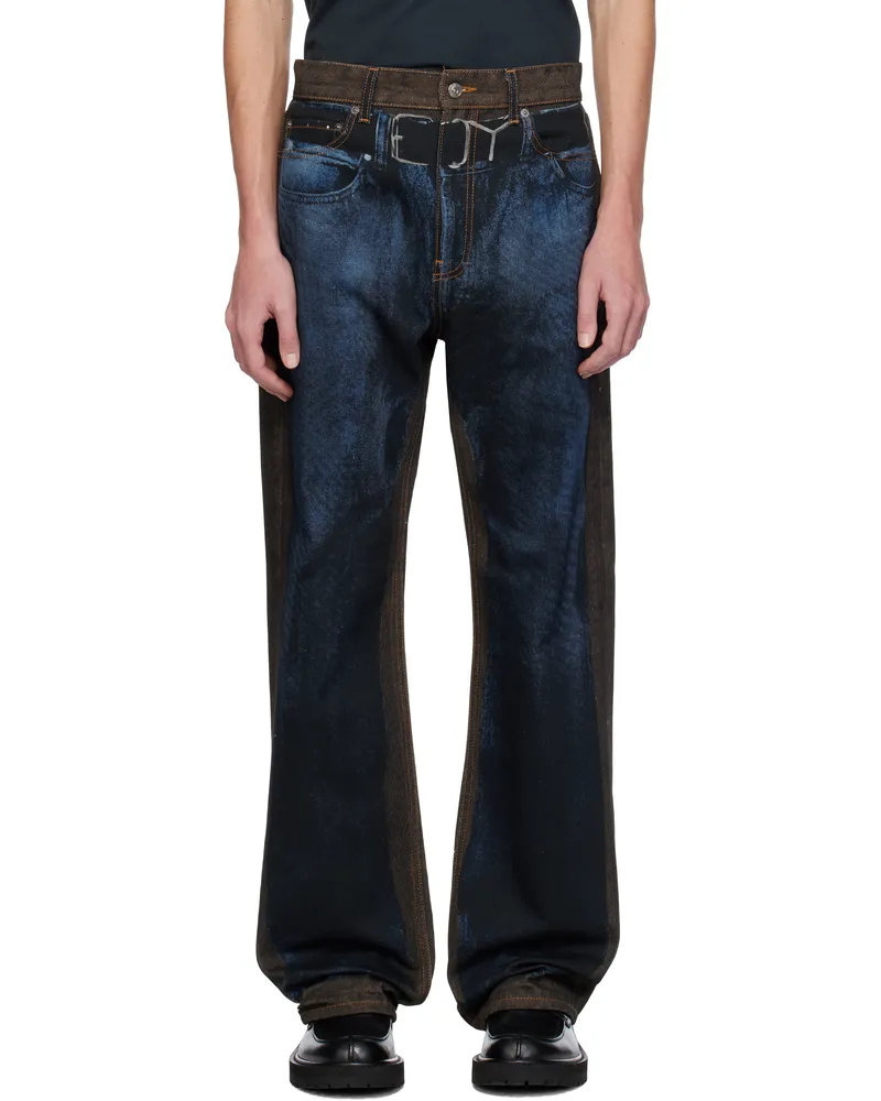 Y/PROJECT Brown & Blue 'YP' Trompe L'oeil Jeans Blue