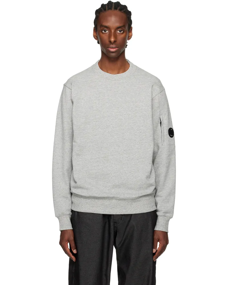 C.P. Company Gray Diagonal Raised Fleece Crewneck Lens Sweatshirt M94