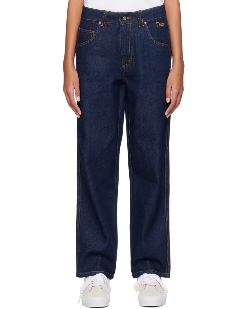Dime Navy Embroidered Jeans Indigo