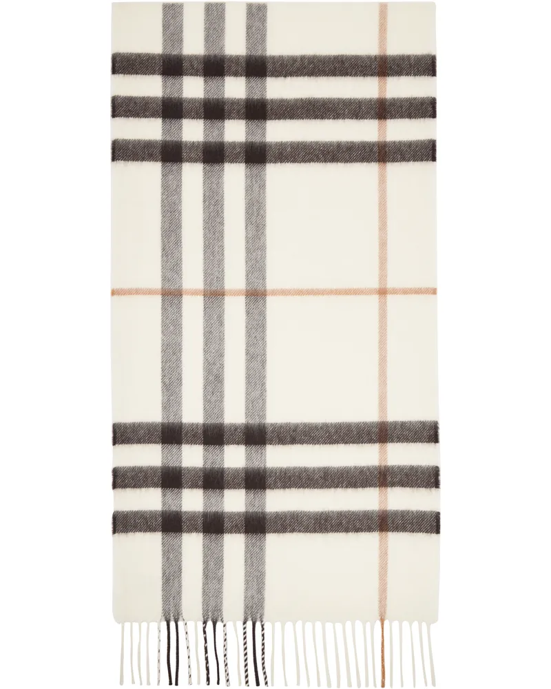 Burberry Off-White Check Cashmere Scarf Pebble