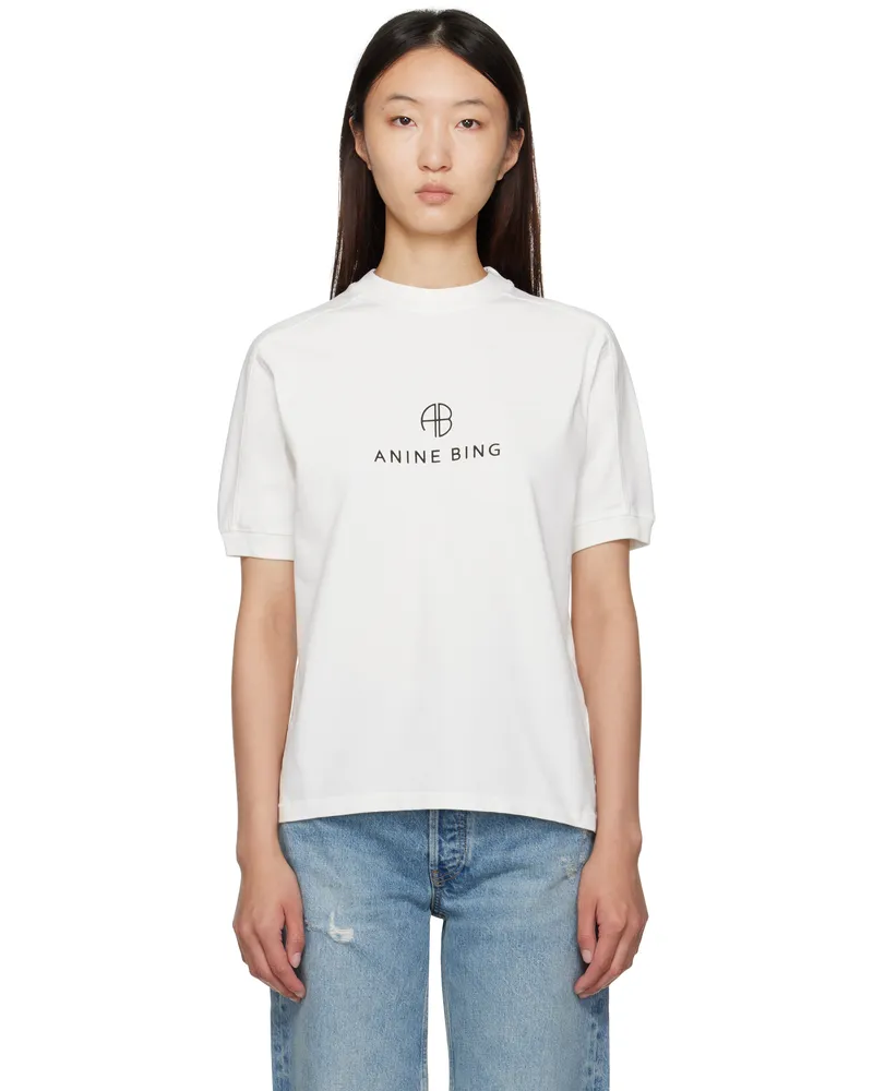 Anine Bing Off-White Jaylin Monogram T-shirt Ivory