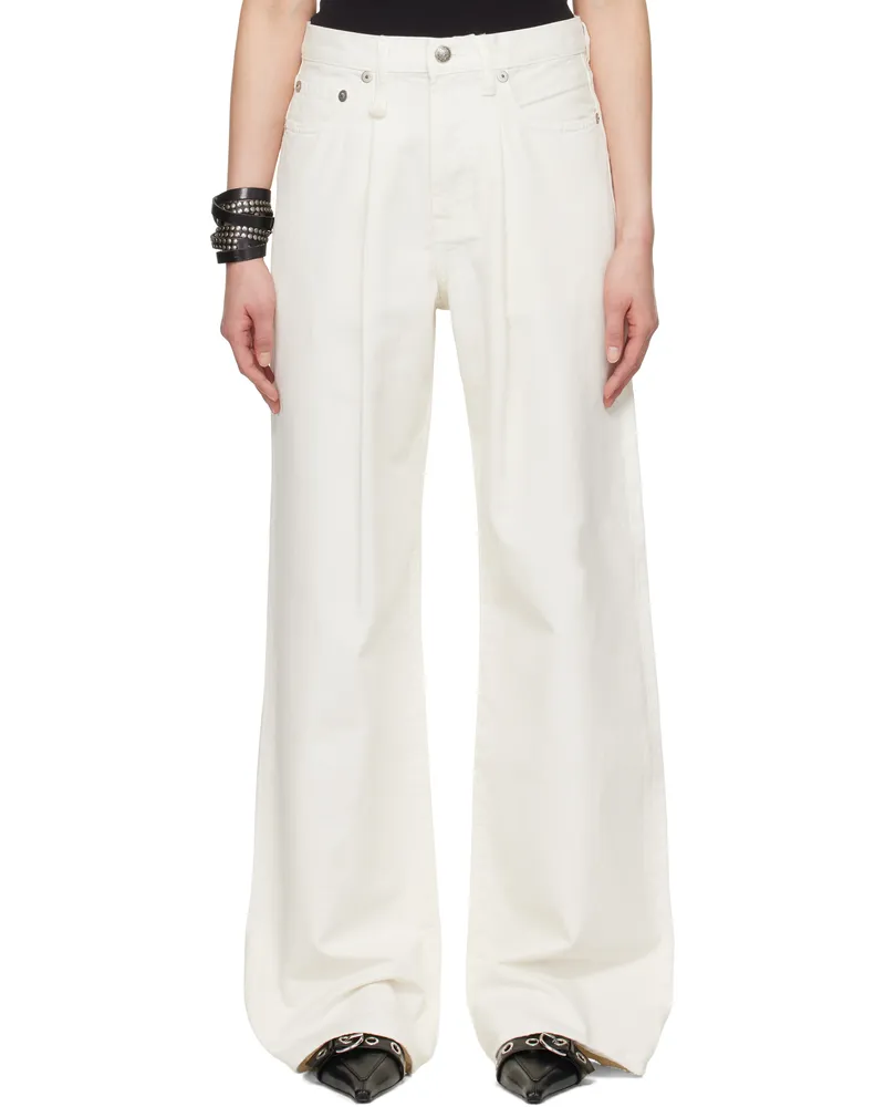 R13 Off-White Damon Pleated Wide Leg Jeans White