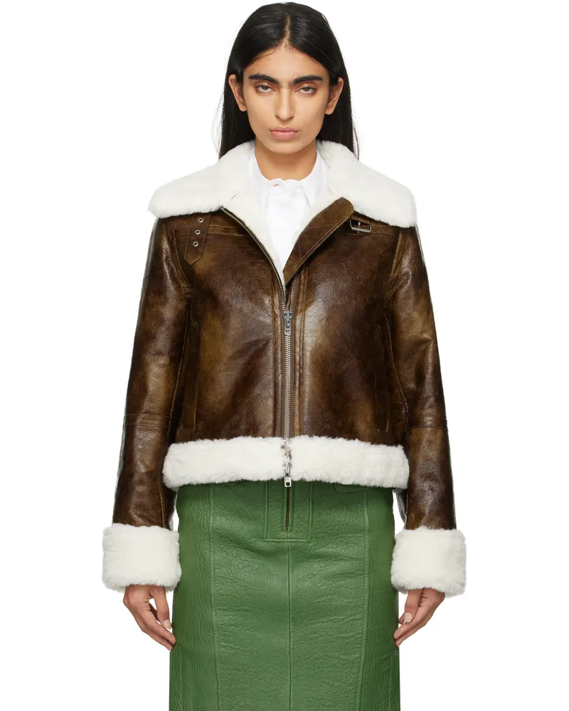 STAND Brown & Off-White Lorelle Faux-Shearling Jacket 87100