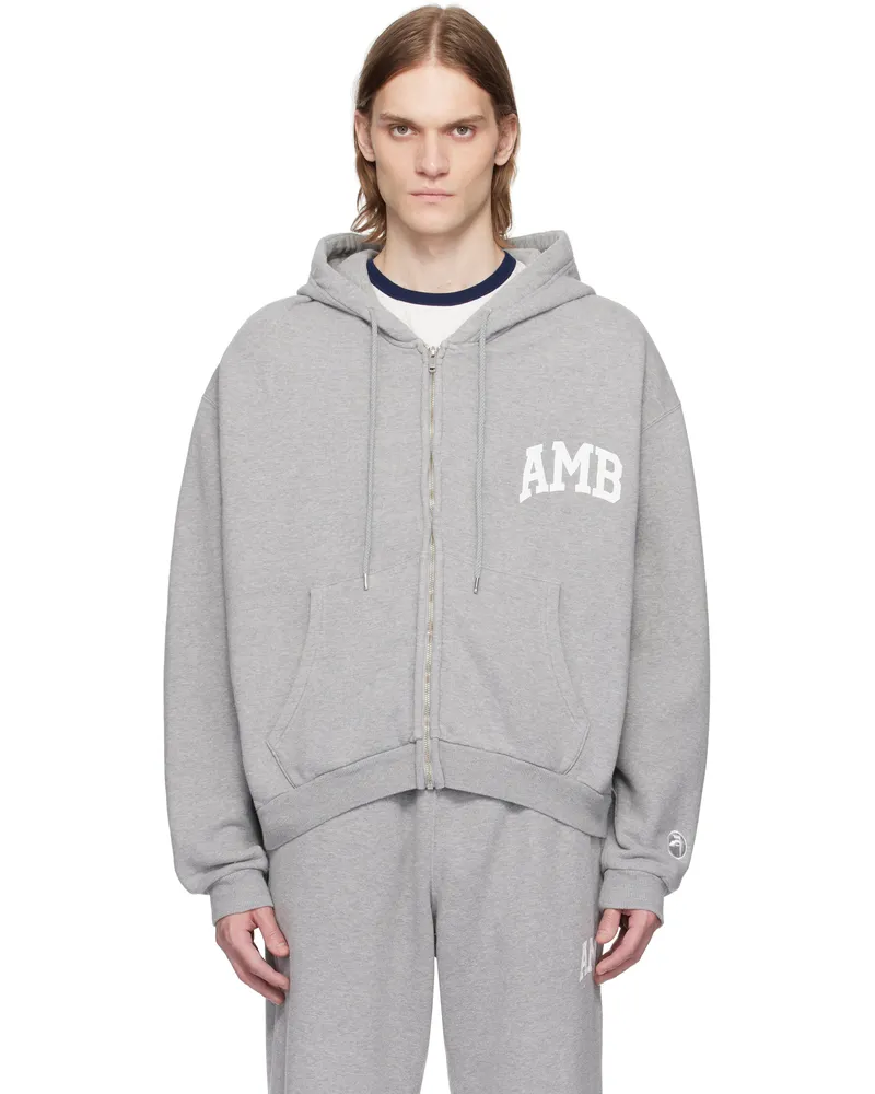 AMBUSH Gray 'AMB' Graphic Zip-Up Hoodie Grey
