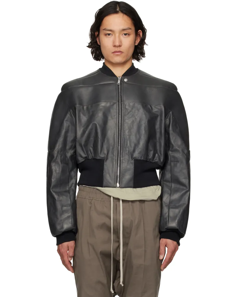 Rick Owens Black Hollywood Girdered Leather Bomber Jacket 09
