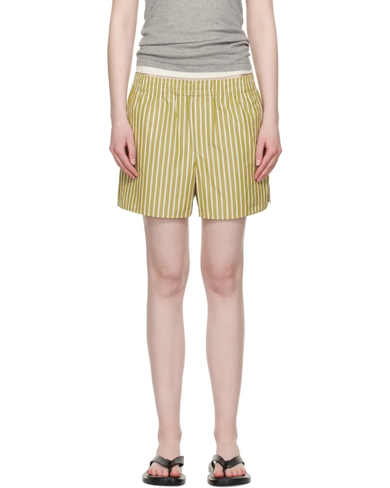 AMI Paris Khaki Cotton Elasticated Shorts Lichen