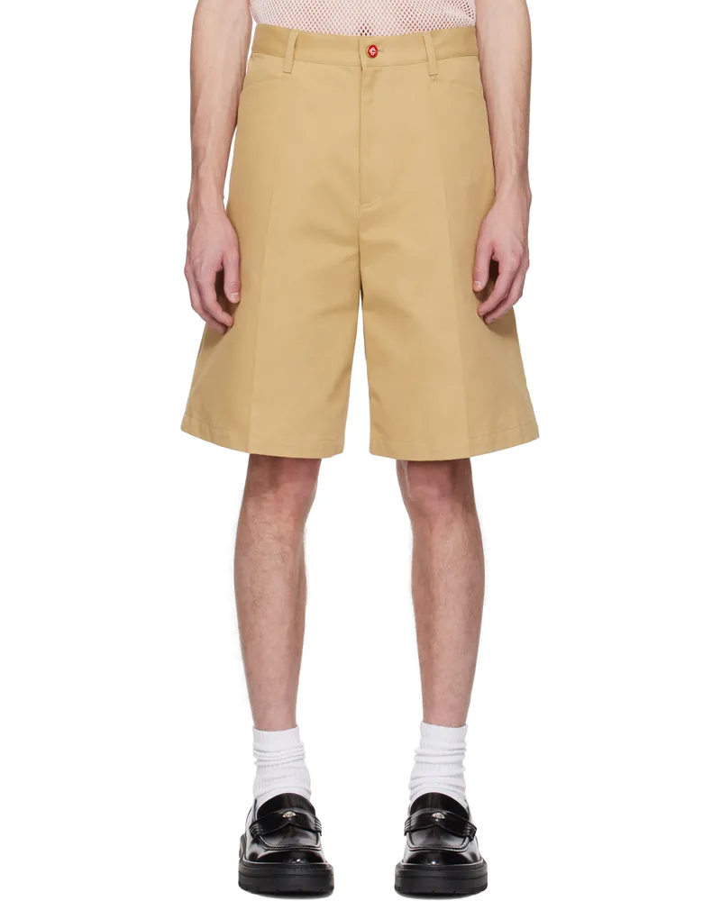 Casablanca Paris Tan Cotton Pleated Shorts Beige