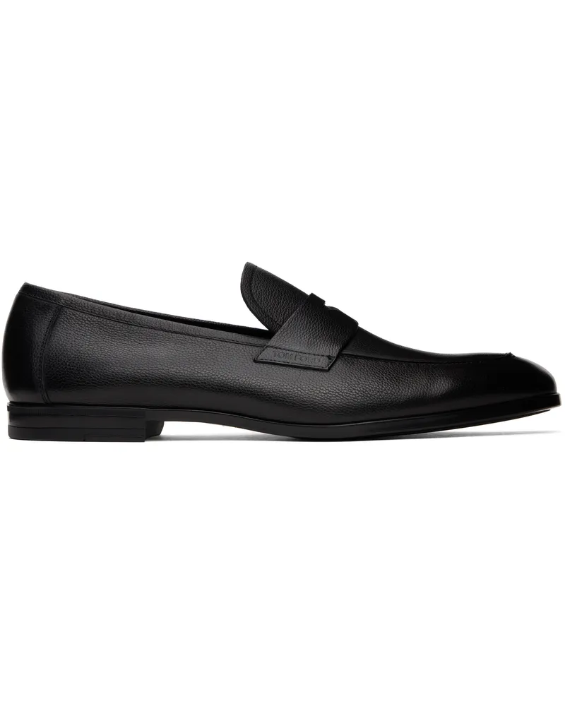 Tom Ford Black Supple Grain Leather Sean Penny Loafers Black