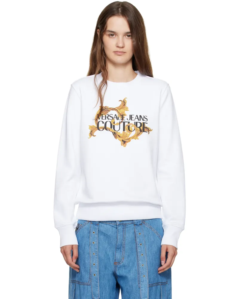Versace Jeans White Screen-Printed Sweatshirt Eg03