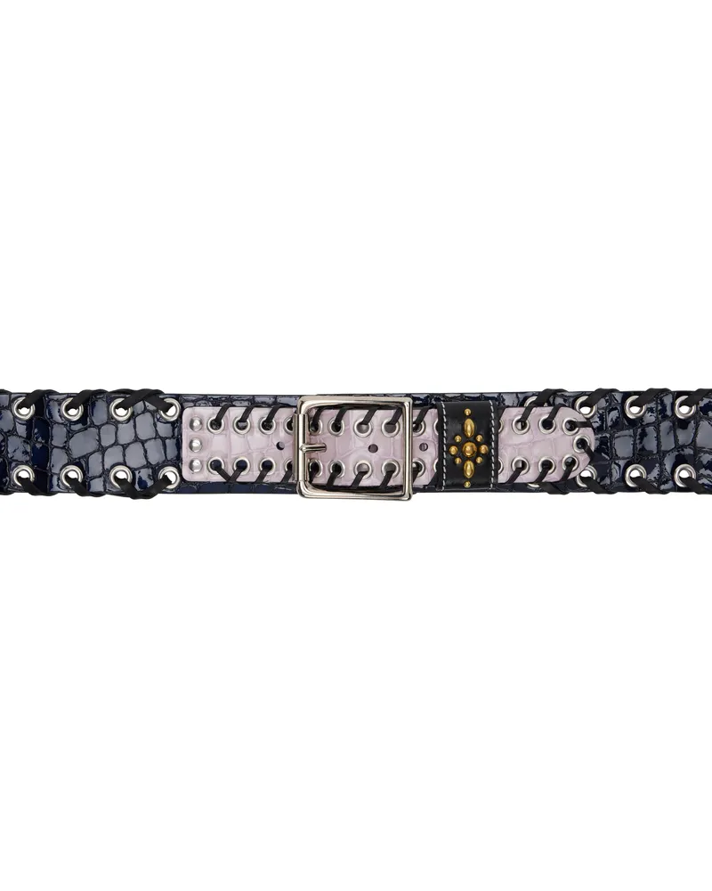 CHOPOVA LOWENA Navy & Purple Frei Croc Trouser Belt Black