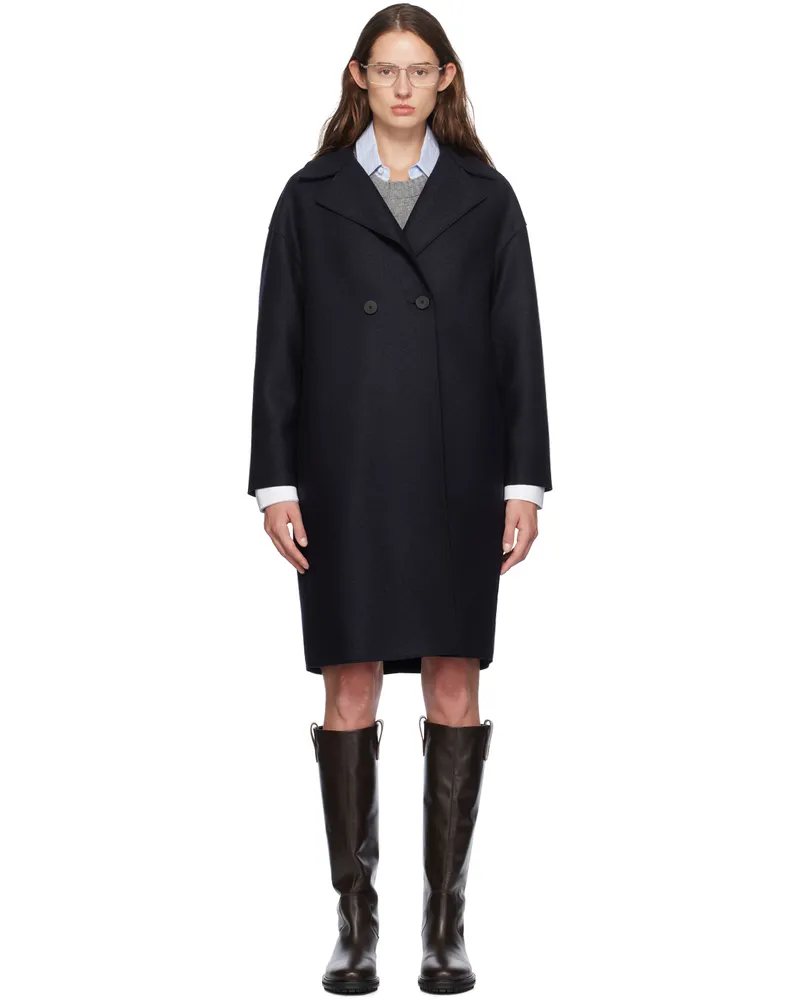 Harris Wharf London Navy Dropped Shoulder Coat 358