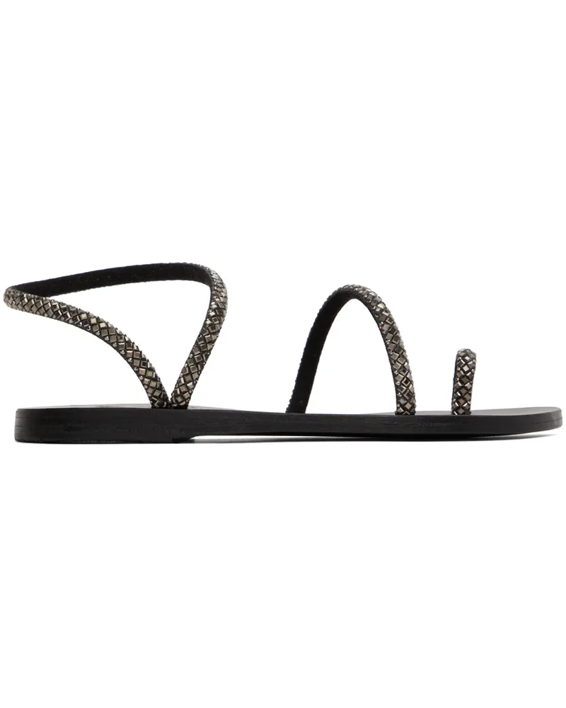 Ancient Greek Sandals Black Apli Eleftheria Crystals Sandals Black