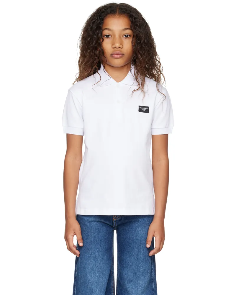 Dolce & Gabbana Kids White Piqué Logo Tag Polo W0800