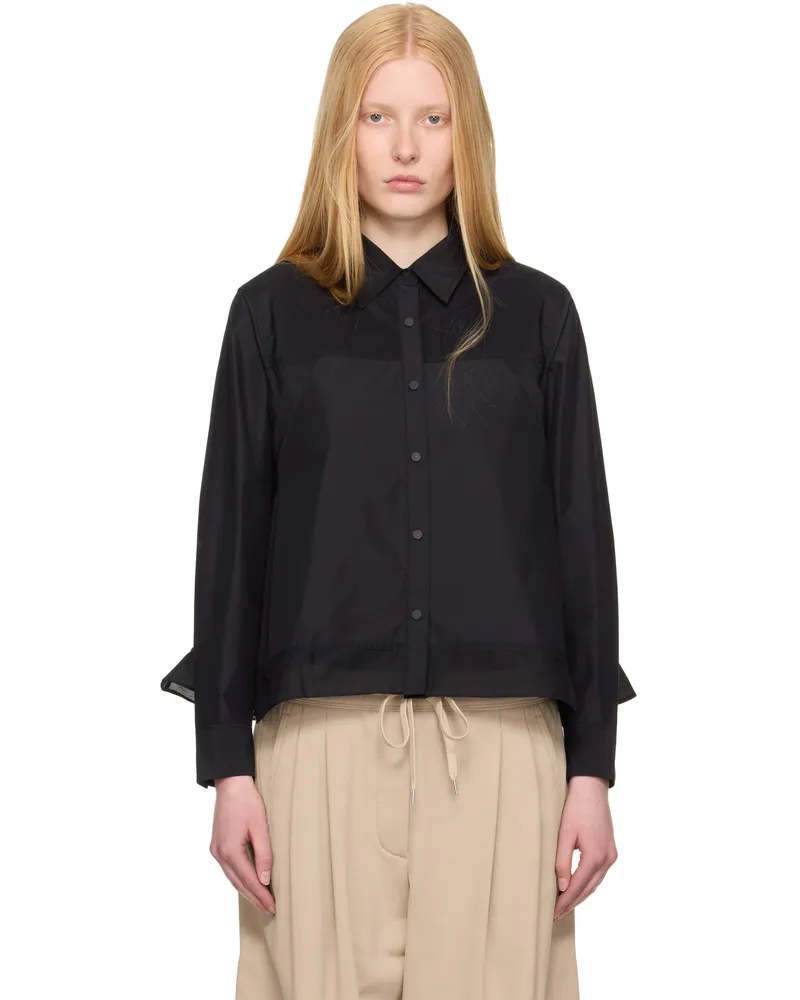 3.1 phillip lim Black Long Sleeve Flounce Hem Shirt Black