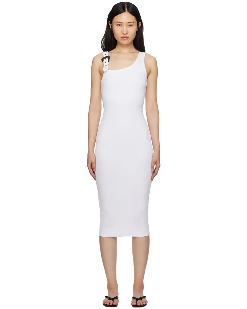 Versace Jeans White Baroque Buckle Midi Dress E003